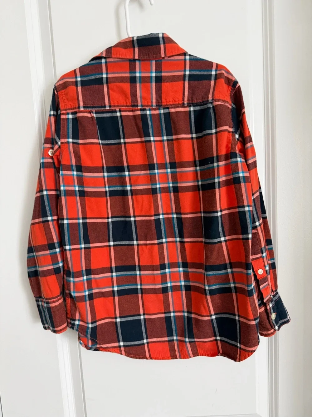 GAP kids Orange and Navy Plaid Button-Down Shirt